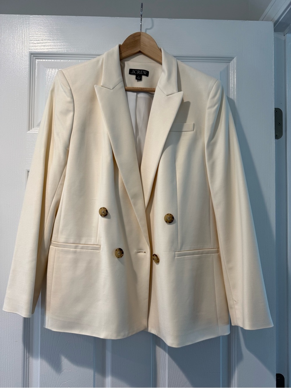 J. Crew Cream Double-Breasted Blazer with Tortoiseshell Buttons